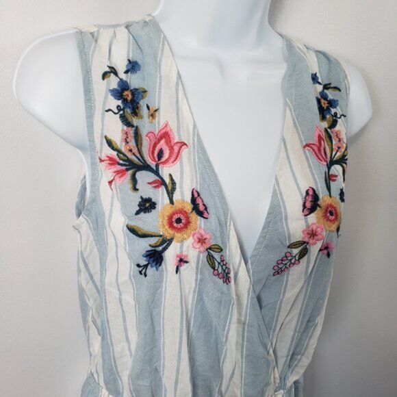 Blu Pepper Woman Short Romper Blue white embroidery Small Summer  S /  A215 - Picture 2 of 8
